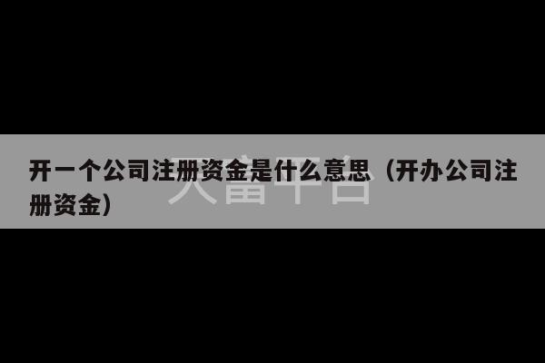 开一个公司注册资金是什么意思（开办公司注册资金）-第1张图片-天富注册【会员登录平台】天富服装